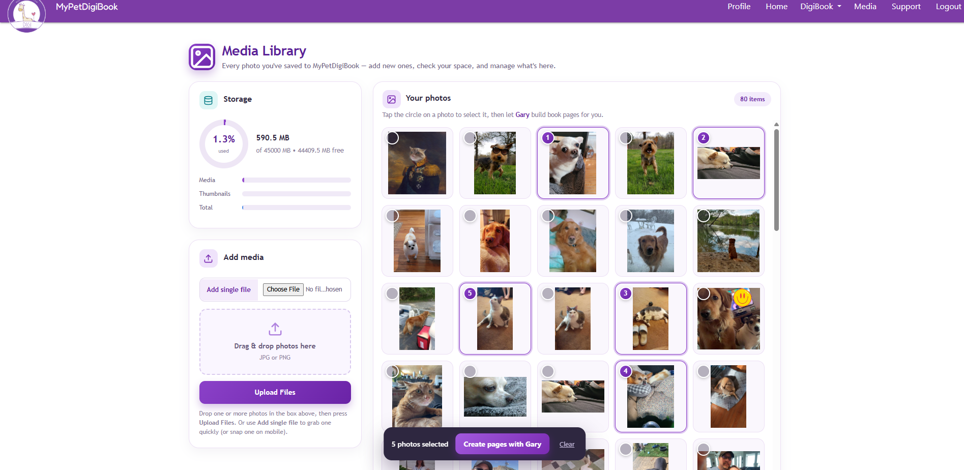 Selecting photos in the media library